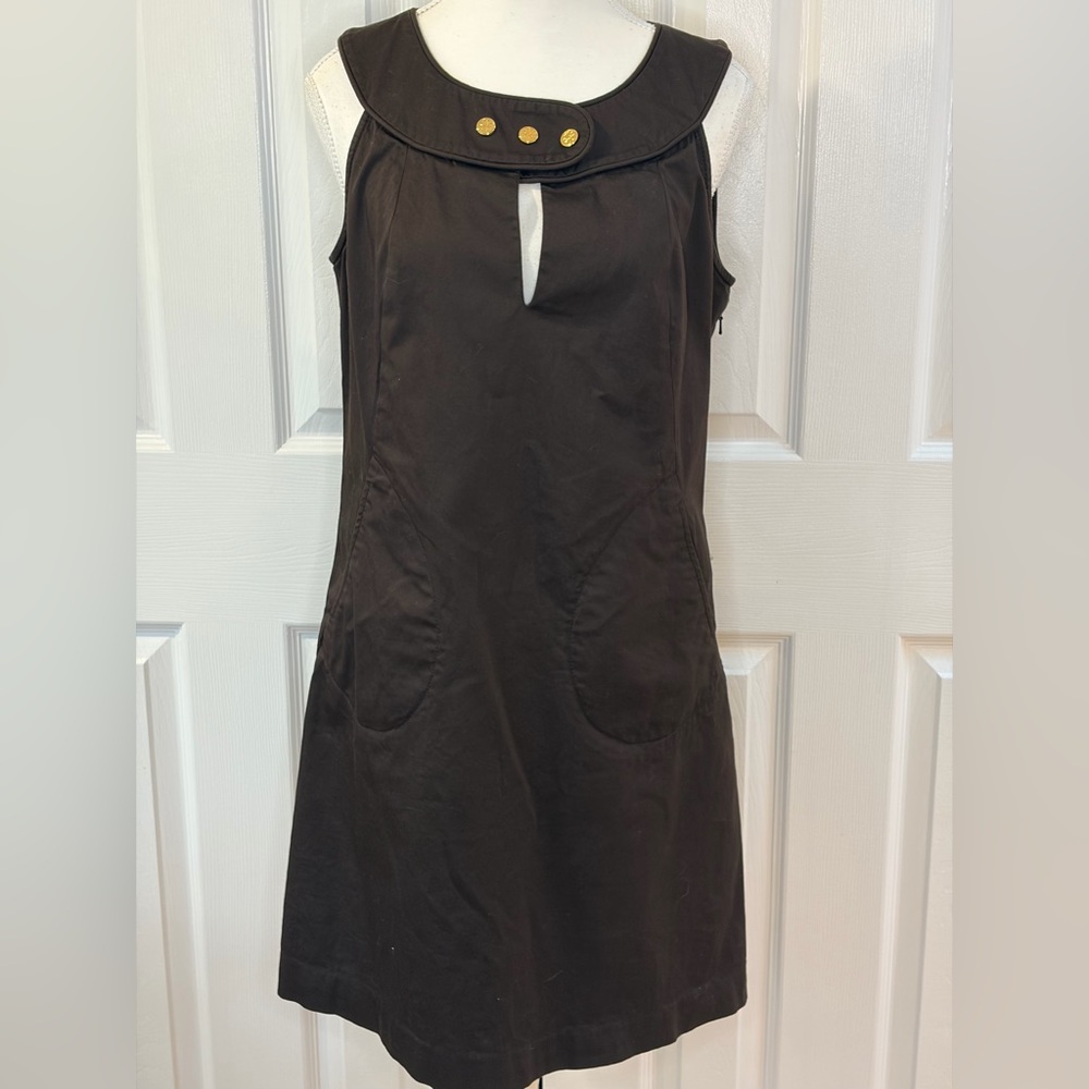Tory Burch Brown Mini A-Line Dress with Gold Accents Size 8